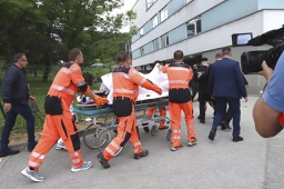 Rescue workers take Slovak Prime Minister Robert Fico, who was shot and injured, to a hospital in the town of Banska Bystrica, central Slovakia, Wednesday, May 15, 2024. Slovakia’s populist Prime Minister Robert Fico is in life-threatening condition after being wounded in a shooting Wednesday afternoon, according to his Facebook profile.