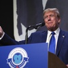 Republican presidential candidate former President Donald Trump speaks at the Minnesota Republican Lincoln Reagan Dinner Friday, May 17, 2024, at the Saint Paul RiverCentre in St. Paul, Minn. 


