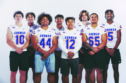 The Bishop Gorman football team, which was ranked No. 1 at the end of the season by USA Today and MaxPreps, is recipient of the Sun Standout Award of Excellence. Some of the players on the team included are, front row from left, Charles Correa (10), Sione Motuapuaka (44), Micah Alejado (12) Seuseu Alofaituli (65) and Jett Washington (5); and back row from left, Alijah Carnell, Prince Williams and Alexander Ruggeroli. The annual Sun Standout Awards show was Monday night at the South Point Showroom.