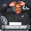 Las Vegas Raiders assistant head coach Marvin Lewis adjusts his cap while talking with reporters during organized team activities (OTA) at the Raiders Headquarters/Intermountain Health Performance Center in Henderson Wednesday, May 29, 2024.