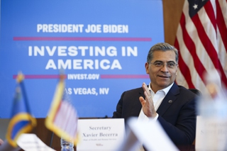 Secretary of the Department of Health and Human Services Xavier Becerra and Congressman Steven Horsford (D-NV 4th District) participates in a discussion on affordable healthcare at North Las Vegas City Hall Wednesday, June 19, 2024.