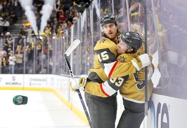 Mitch Marner had three goals and two assists and the Golden Knights scored three times in the third period to defeat the Calgary Flames 6-3 on Thursday night.