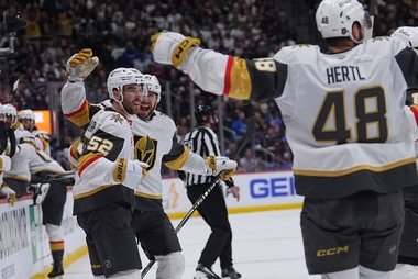 Dylan Coghlan scored his first playoff goal to get Vegas rolling, Carter Hart made 36 saves and the Golden Knights opened the Western Conference Final by holding ...