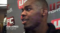 Light heavyweight championship contender Jon Jones speaks with media for the last time before his main event bout with Shogun Rua at UFC 128 in Newark, N.J. The 23-year old Jones is a 2-to-1 favorite in the fight.