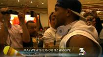 KSNV coverage of boxers Floyd Mayweather and Victor Ortiz meeting with fans as they arrive at the MGM Grand for their Saturday fight, Sept. 13, 2011.
