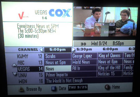 Cable menu screen