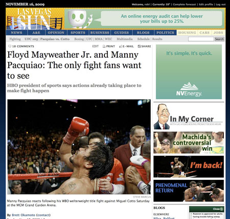 Las Vegas Sun coverage of Pacquiao-Cotto fight