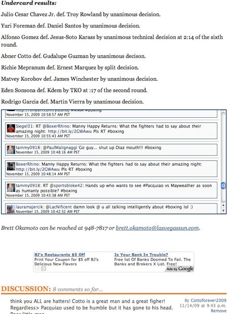 Las Vegas Sun coverage of Pacquiao-Cotto fight