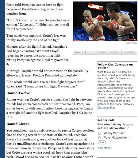 Las Vegas Sun coverage of Pacquiao-Cotto fight