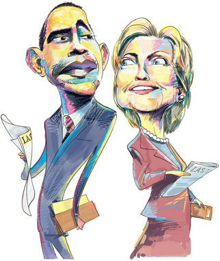Barack Obama and Hillary Clinton Illustartion by Chris Morris