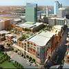 This April 24, 2018, aerial photo shows construction progress on the MGM Casino complex in downtown Springfield, Mass.