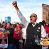 Trump International Hotel Las Vegas workers and other union supporters listen to speeches after marching down Las Vegas Blvd. to the hotel to convince their boss to start contract negotiations after they won a unionization vote on Wednesday, April 20, 2016.