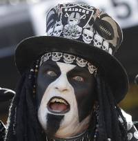 Oakland Raiders fans watch during the first half of an NFL football game against the Cleveland Browns, Sunday, Sept. 27, 2015, in Cleveland. Oakland Raiders fans watch during the first half of an NFL football game against the Cleveland Browns, Sunday, Sept. 27, 2015, in Cleveland.
