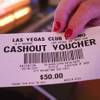 Nancy Burke of Dallas, Penn. displays a voucher during the last night of the Las Vegas Club in downtown Las Vegas Wednesday, Aug. 19, 2015.