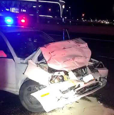 A Nevada Highway Patrol trooper had a "close call" over the weekend on Interstate 15 near Allegiant Stadium, when a suspected impaired driver ...