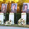 Flower wreaths are shown in front of photos of slain UNLV professors, from left, Patricia Navarro-Velez, Cha-Jan JerryChang, and Naoko Takemaru, during a memorial vigil at UNLV Wednesday, Dec. 13, 2023. Three UNLV professors were killed and another critically wounded when a gunman opened fire in Beam Hall on UNLV campus Wednesday, Dec. 6.