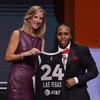 Syracuse's Dyaisha Fair, right, poses for a photo with WNBA commissioner Cathy Engelbert, left, after being selected 16th overall by the Las Vegas Aces during the second round of the WNBA basketball draft on Monday, April 15, 2024, in New York. 


