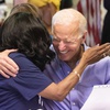 Democratic presidential candidate and former Vice President Joe Biden hugs a volunteer during a campaign event at the International Brotherhood of Electrical Workers Local 396 in Las Vegas on Saturday, July 20, 2019.