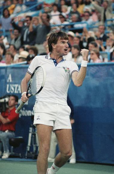 Jimmy Connors pumps himself up during the final set of his U.S. Open match, Sept. 7, 1989 in New York. He lost the quarterfinal to Andre Agassi, 1-6, 6-4, 6-0, 3-6, 4-6.