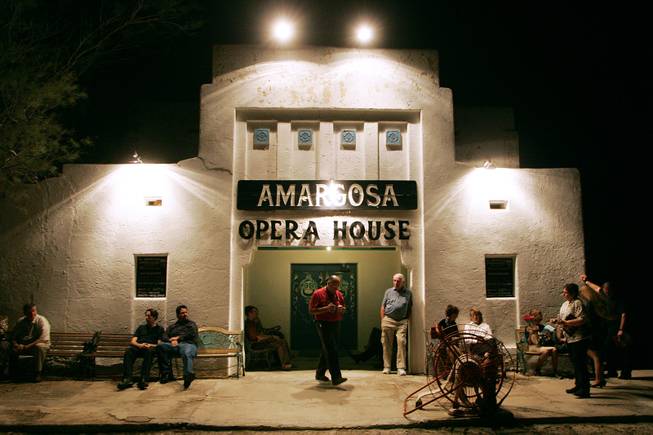 Patrons wait for the doors to open for Marta Becket's performance of her one-woman show "Masquerade" to open the 2005-2006 season at the Amargosa Opera House in Death Valley Junction Oct. 1st, 2005.