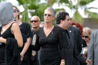 Jamie Lee Curtis attends the funeral of her father, entertainment legend Tony Curtis, in Las Vegas on Oct. 4, 2010.