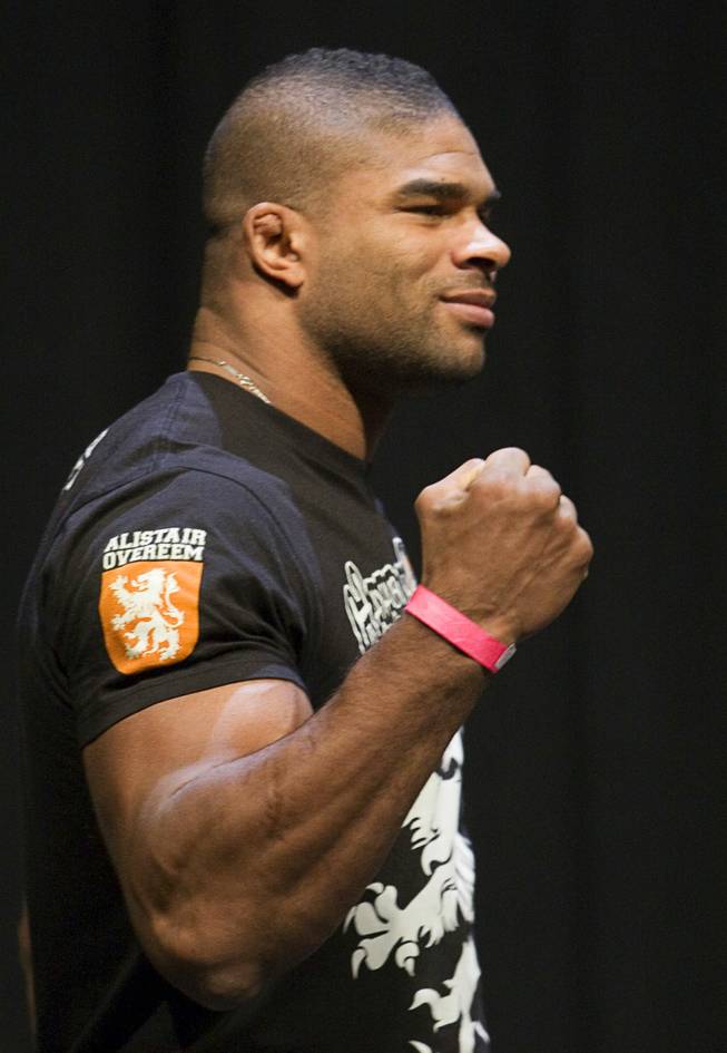 Heavyweight Alistair Overeem arrives for the UFC 141 weigh-in at the MGM Grand Garden Arena Thursday, Dec. 29, 2011.