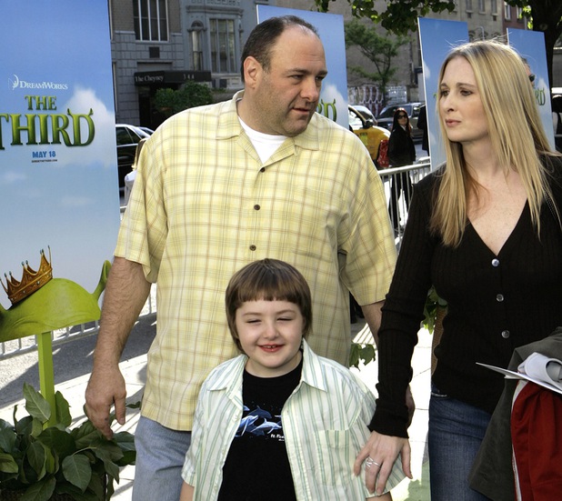 James Gandolfini, of the hit television series The Sopranos, accompanies his ex-wife Marcy and their son Michael, to the special screening of the Dreamworks animation movie Shrek the Third in New York, Monday, May, 14, 2007. 