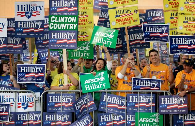 Supporters of Sen. Hillary Clinton gather before the debate.