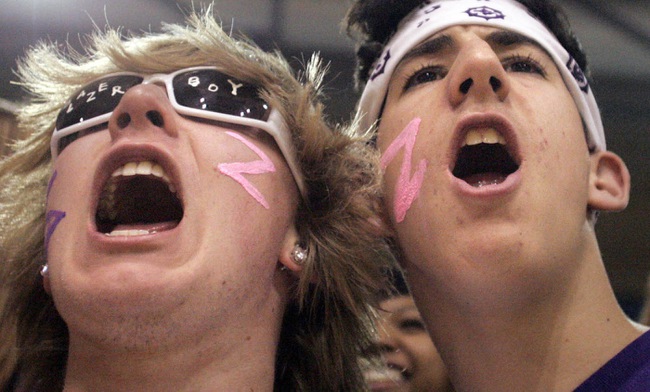 Durango High juniors Colby Laub, 16, and Danny Reynolds, 17, cheer their team.