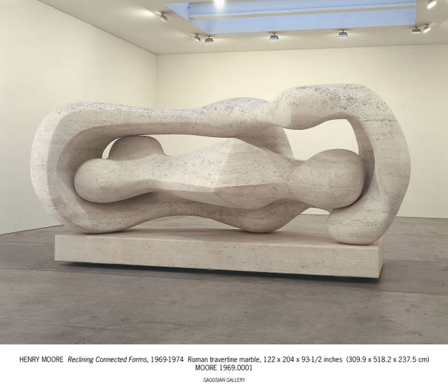 Henry Moore’s “Reclining Connected Forms,” made from Roman travertine marble, depicts a baby wrapped in its mother’s embrace. Moore’s abstract works are inspired by the human body, organic shapes found in nature and  primitive art forms. The sculpture will be in CityCenter’s gaming resort.