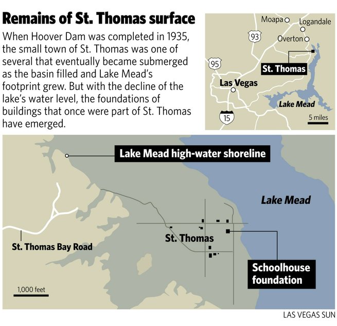Locating St. Thomas in relation to Lake Mead and Las Vegas.