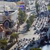 Traffic crawls along southbound Las Vegas Boulevard.