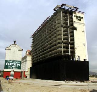 October 23rd marks the 10th anniversary of the first implosion of a Desert Inn tower as the property began its transformation into the Wynn. The remainder of the hotel casino was imploded November 16th, 2004. --A gutted tower of the Desert Inn hotel-casino is shown Sunday, Oct. 21, 2001. Owner Steve Wynn announced he will build a new resort on the site called 