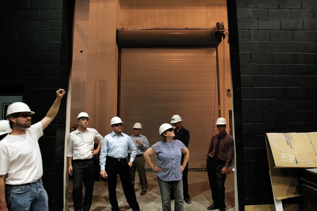 Faculty of the Greenspun School of Journalism and Media Studies tour an unfinished portion of the new center last week along with members of the school's Public Affairs Office and Clark Construction managers. The Greenspun family donated $37 million to the project. 