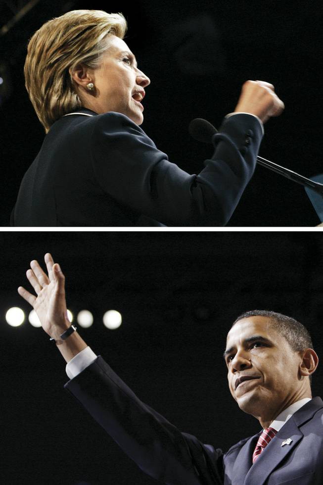 Sens. Barack Obama and Hillary Clinton spoke June 4, 2008, at the American Israel Political Action Committee conference in Virginia. 