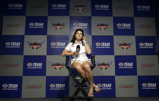 IndyCar Series driver Danica Patrick listens to a question during ...