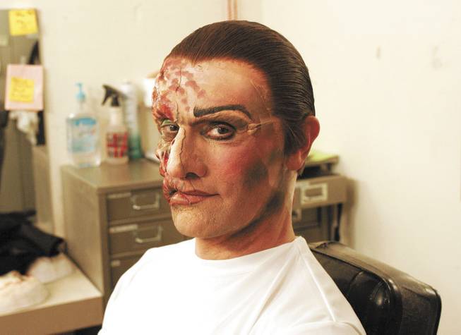 AFTER: The textures in the makeup Wild has applied to Crivello prevent the details from being washed out by the light when viewed from any part of the theater.