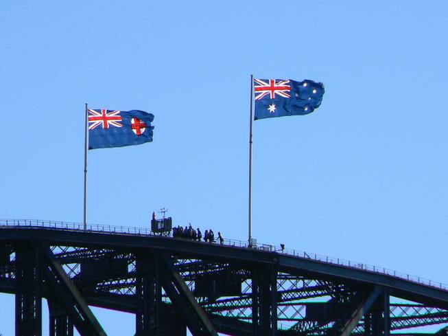 The UNLV men's basketball team visits the Sydney Harbour Bridge during the squad's exhibition tour in Australia.
