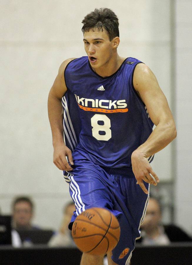 Danilo Gallinari of the New York Knicks dribbles down court during his first NBA Summer League game against the Cleveland Cavaliers at the Cox Pavilion on Monday.