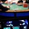 ESPN monitors display the different camera angles at the feature table inside the Amazon room at the Rio during the World Series of Poker Main Event.
