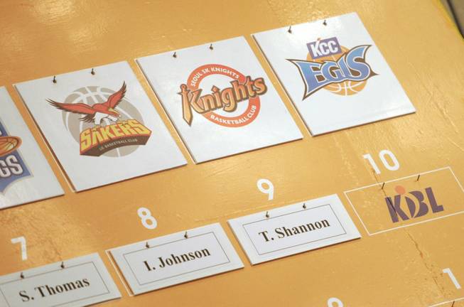 A tote board keeps track of picks during the draft, held almost 6,000 miles from Seoul, at the Renaissance Hotel in Las Vegas.