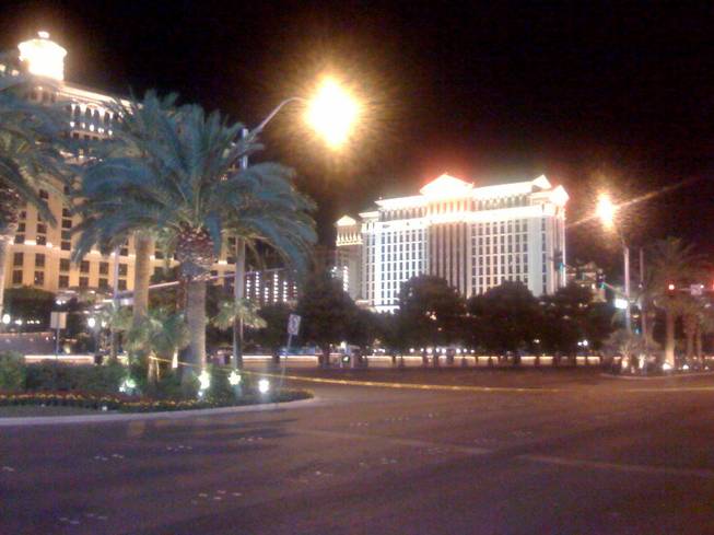 Las Vegas Boulevard was quiet late Wednesday and into Thursday morning as investigators worked to determine the contents of a suspicious suitcase. The road was reopened to traffic at about 1:15 a.m.