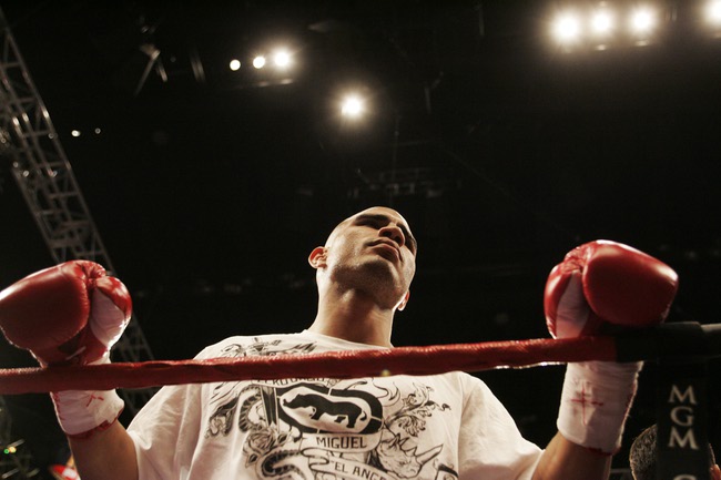 Miguel Cotto enters the ring for the WBA welterweight championship bout against Antonio Margarito on Saturday at the MGM Grand Garden Arena. Cotto lost in an 11th round TKO. 