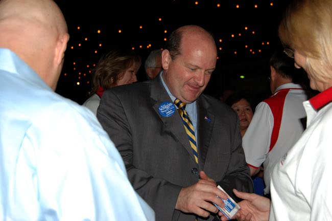 Clark County Commission District A candidate Brian Scroggins talked with constituents at the Republican watch party at Stoney's on election night.  