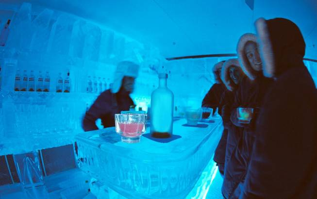 Chandeliers and drink glasses are made of ice at Minus 5 Lounge in Sydney, Australia. Parkas, hats and mittens are the preferred attire. 