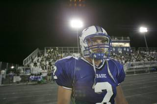 Basic's Anthony Ireland looks on from the sidelines during the season opener against Boulder City Friday.