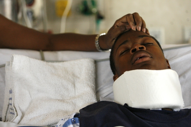 Green Valley High defensive back LaQuan Phillips recovers in the Trauma Intensive Care Unit at Sunrise Hospital after suffering a bruised spine during a football game against Centennial last Friday.