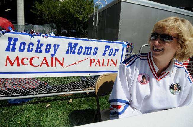 Pam Sorenson of Minden waits to get inside the Pony Express Pavilion Saturday to listen to Sarah Palin speak in Carson City.