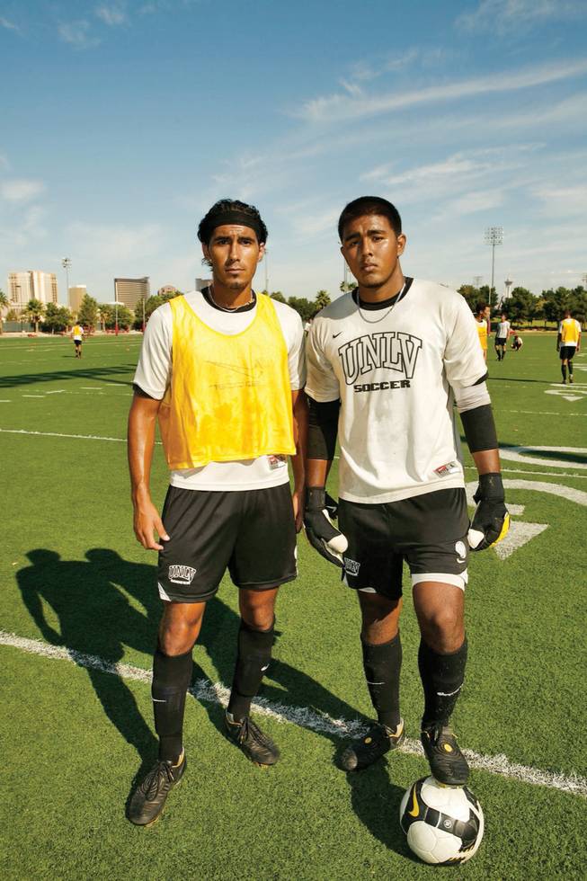 From left, UNLV men's soccer players sophomore Richard Abrego, 19, and freshman Joe Mora, 18 are both Silverado graduates and All-State Team members.
