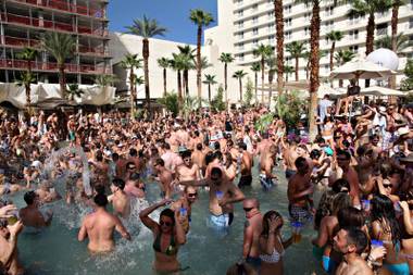 On any given summer Sunday, hundreds pack the pool at the Hard Rock Hotel and Casino for Rehab. 